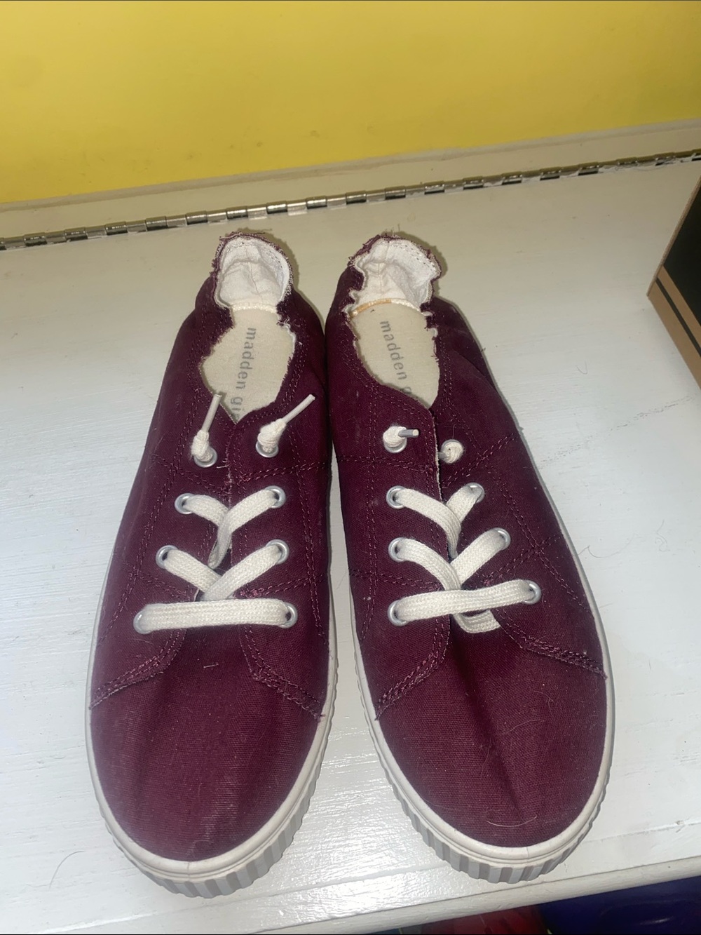 Madden Girl Burgundy Canvas Sneakers with White Laces size 10